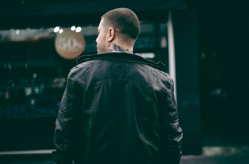 man in leather jacket