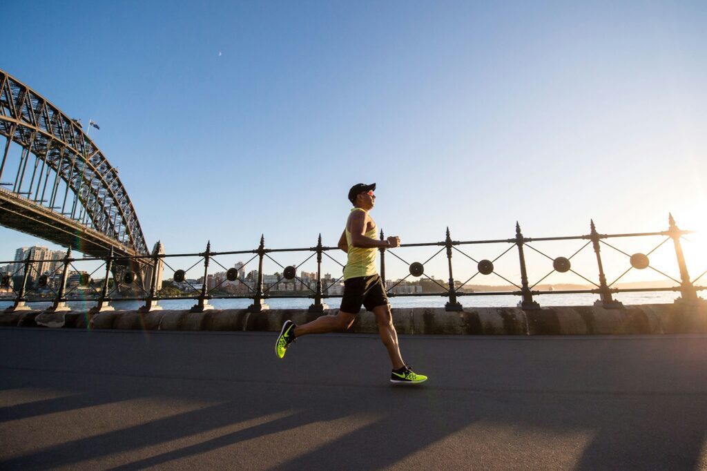 running man on bridge