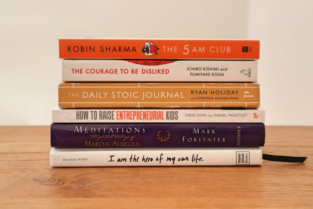 Stoicism books on a table