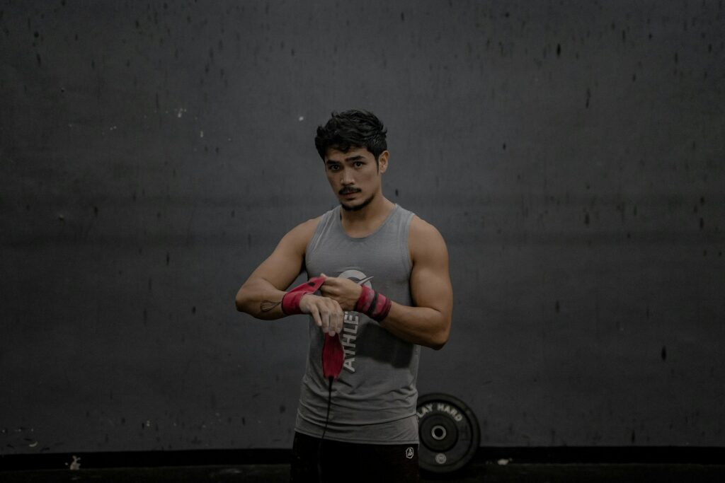 man in gym hand wraps