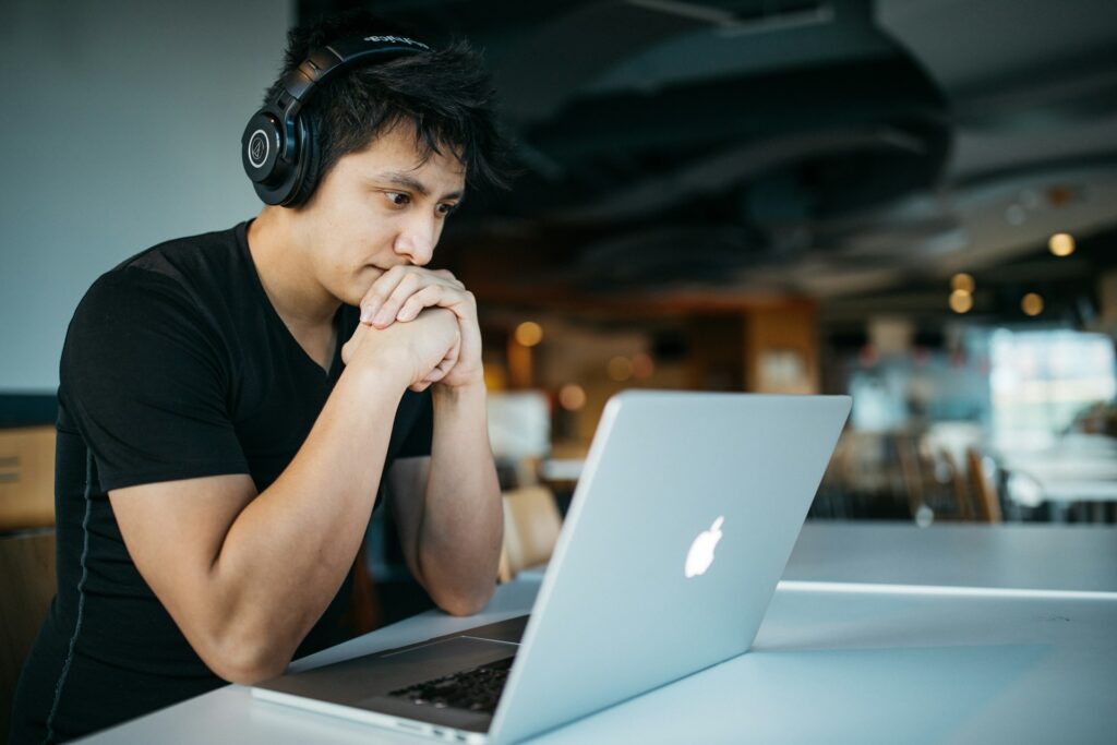 man on a computer